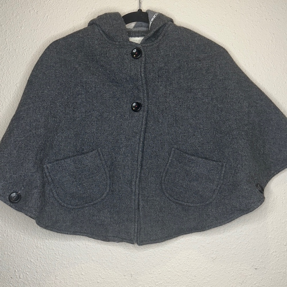 Kids Hooded Grey Wool Blend Cape Jacket